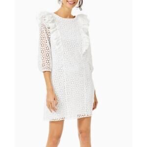Lilly Pulitzer Primm Dress in Resort‎ White Petite Sand Dollar Eyelet Size Large